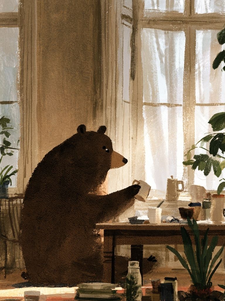 Bear by the Window Illustration Poster. poster detail
