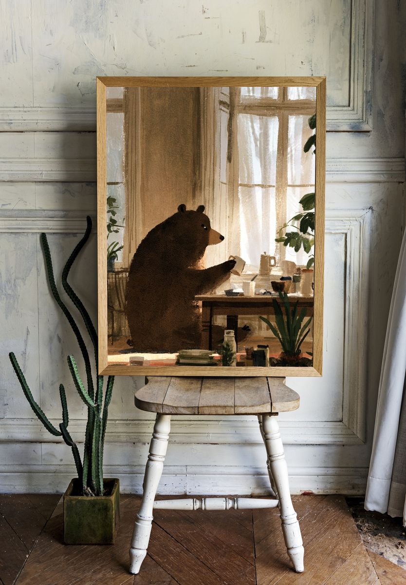 Bear by the Window Illustration Poster. room preview