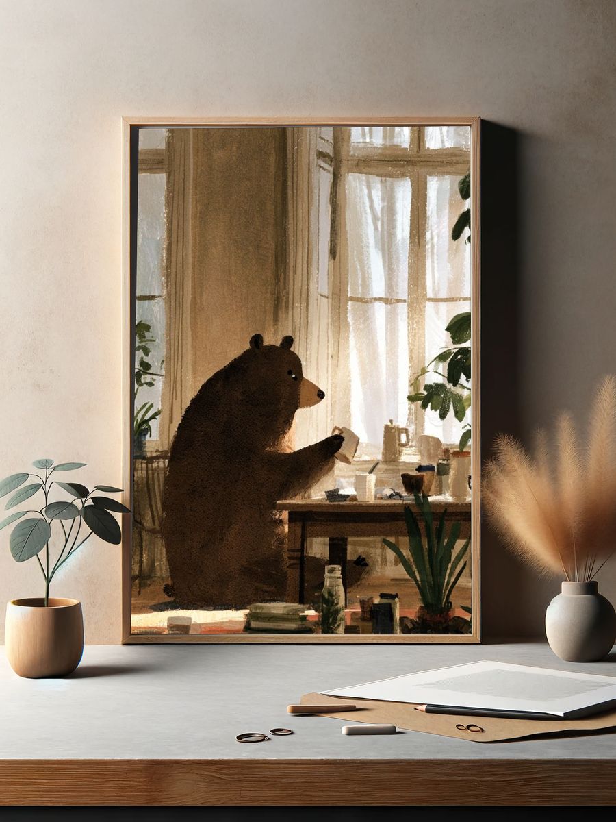 Bear by the Window Illustration Poster. — room view 2