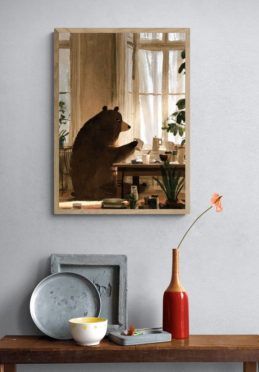Bear by the Window Illustration Poster. — room view 3