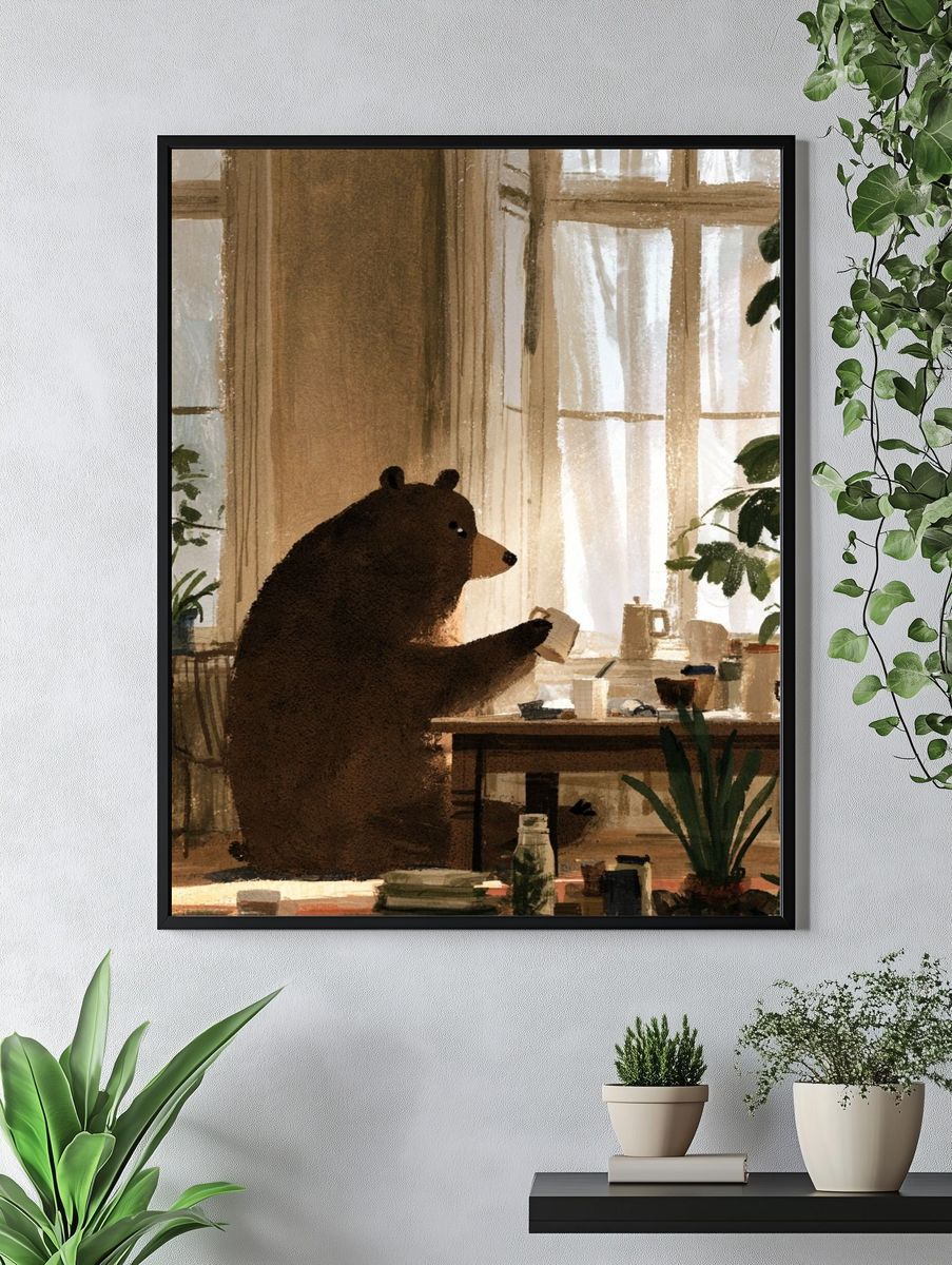 Bear by the Window Illustration Poster. — room view 4