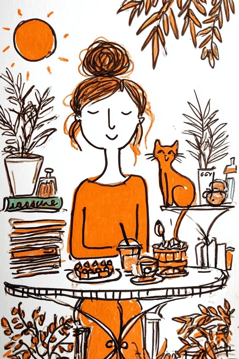 Orange Café Woman Illustration Poster. poster detail