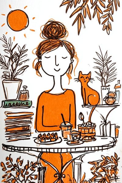 Orange Café Woman Illustration Poster. poster