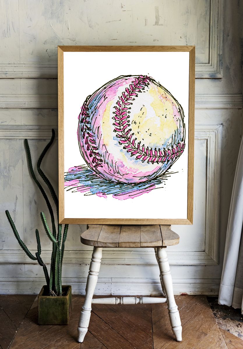 Watercolor Baseball Illustration Poster. room preview