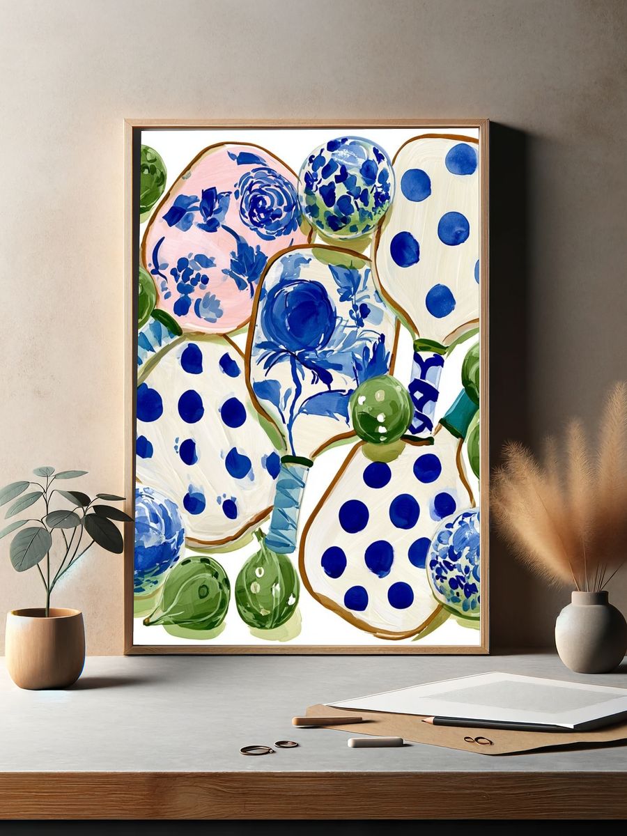 Tennis Rackets and Balls Illustration Poster. — room view 2