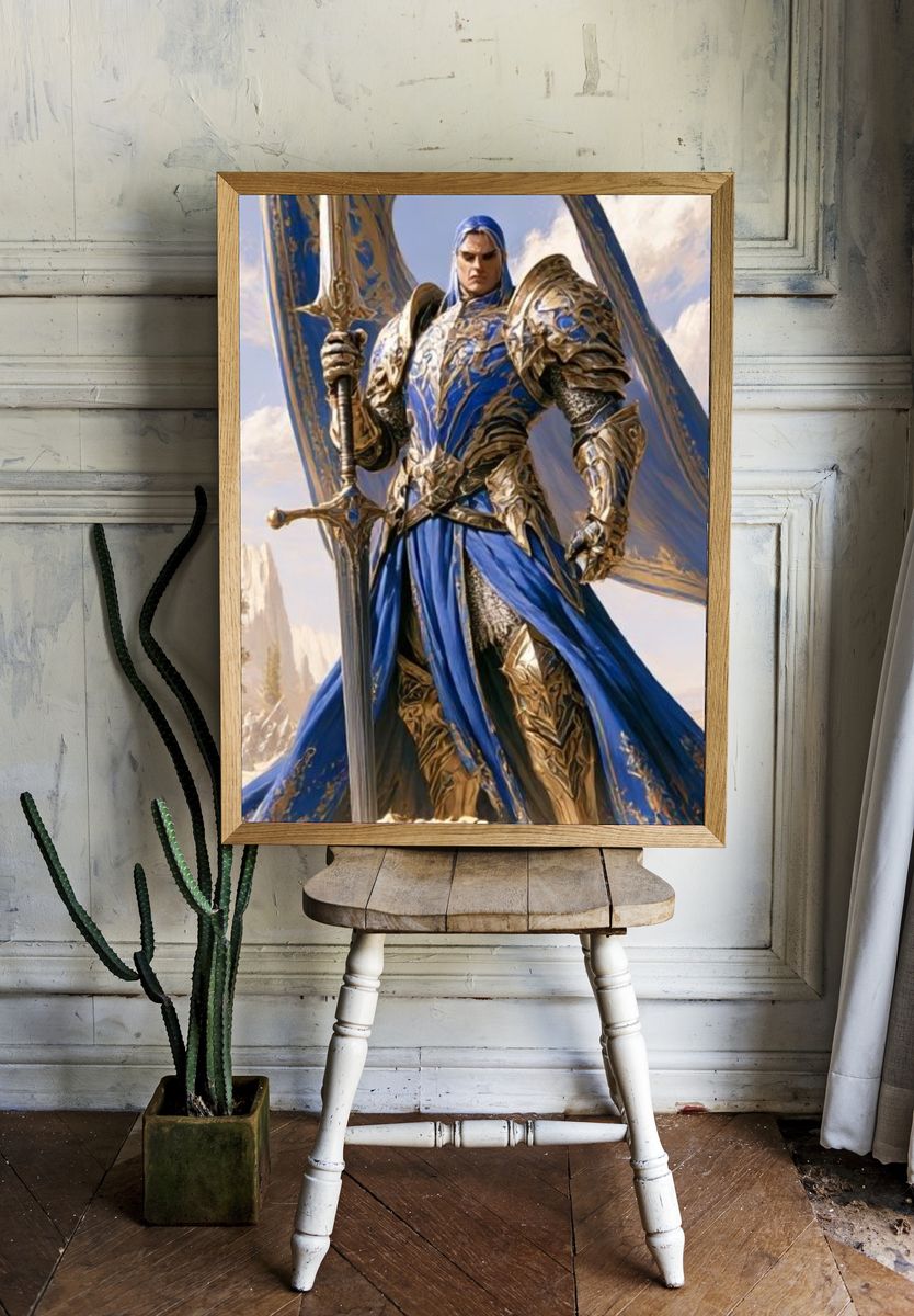 Blue Armored Knight Fantasy Print. room preview