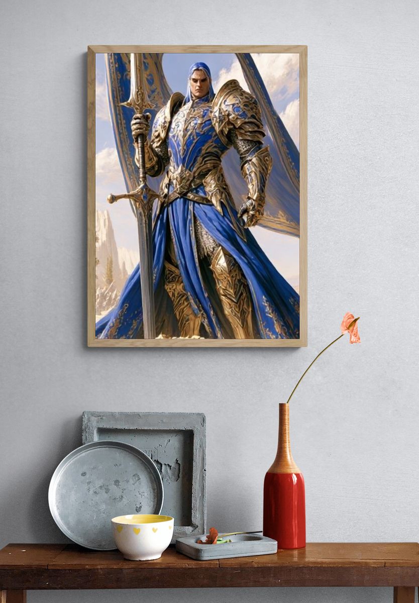 Blue Armored Knight Fantasy Print. — room view 3