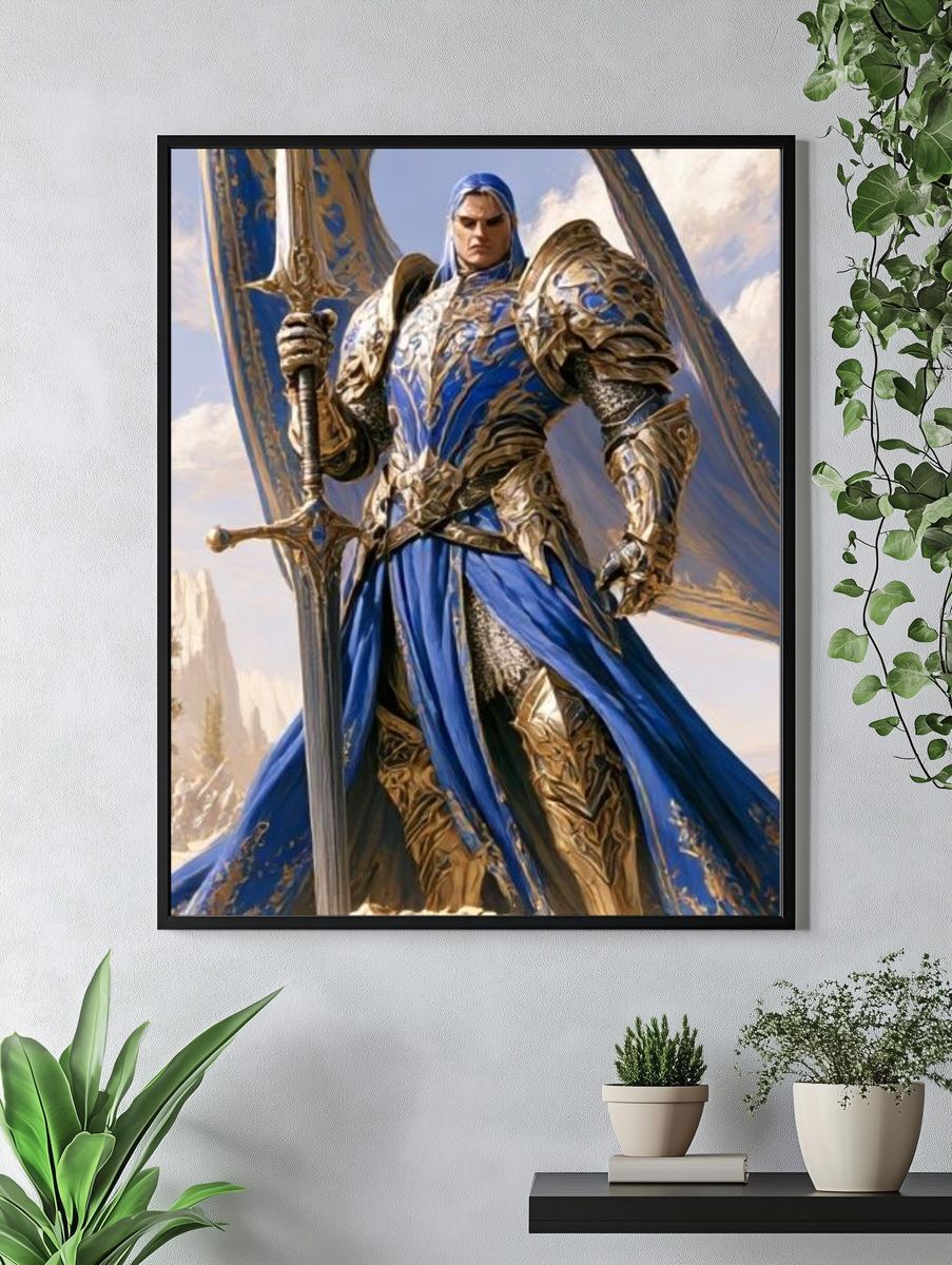 Blue Armored Knight Fantasy Print. — room view 4