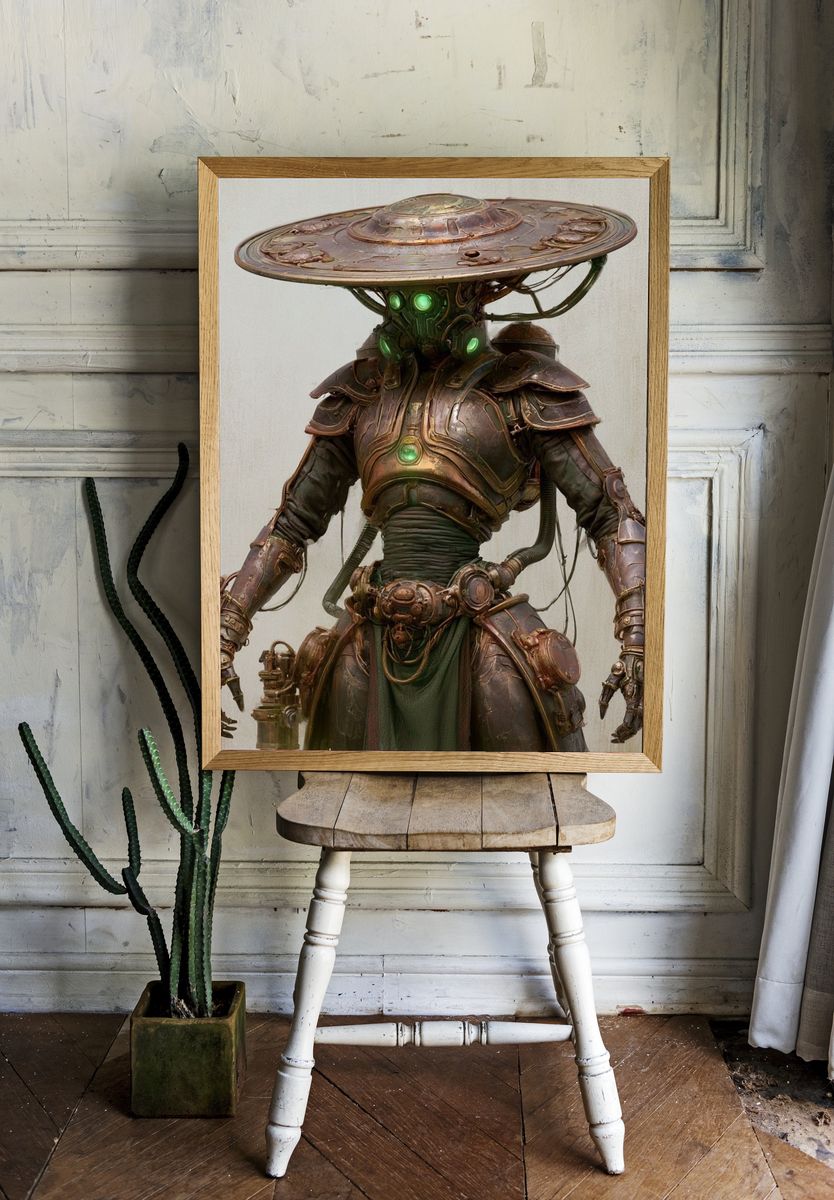 Steampunk Samurai Robot Illustration Poster. room preview