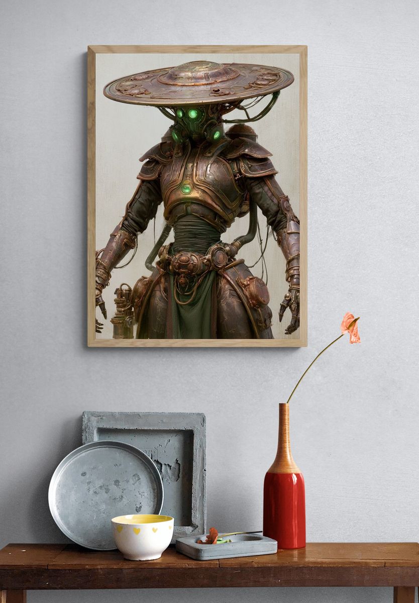 Steampunk Samurai Robot Illustration Poster. — room view 3