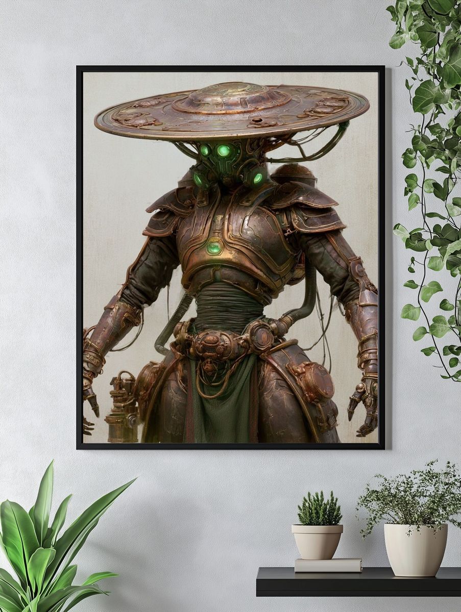 Steampunk Samurai Robot Illustration Poster. — room view 4