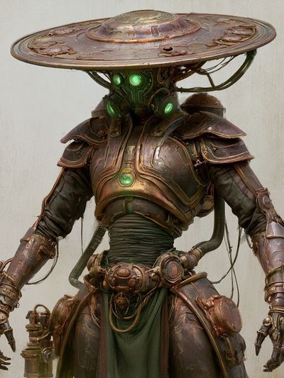 Steampunk Samurai Robot Illustration Poster.