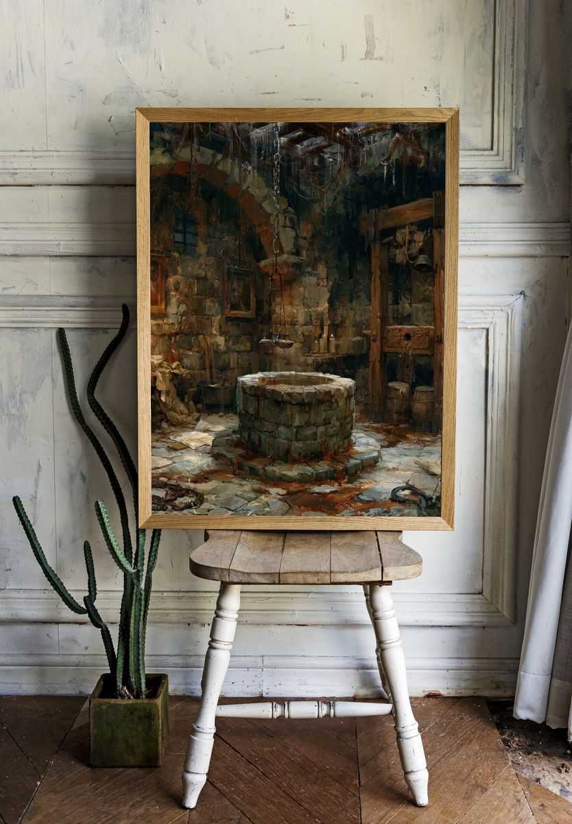 Medieval Stone Well Illustration Poster. room preview