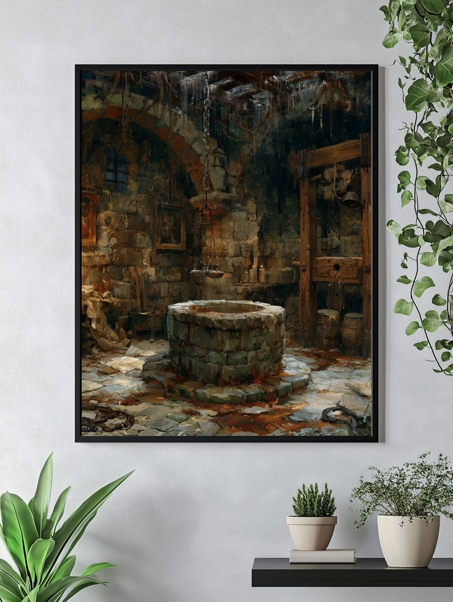 Medieval Stone Well Illustration Poster. — room view 4