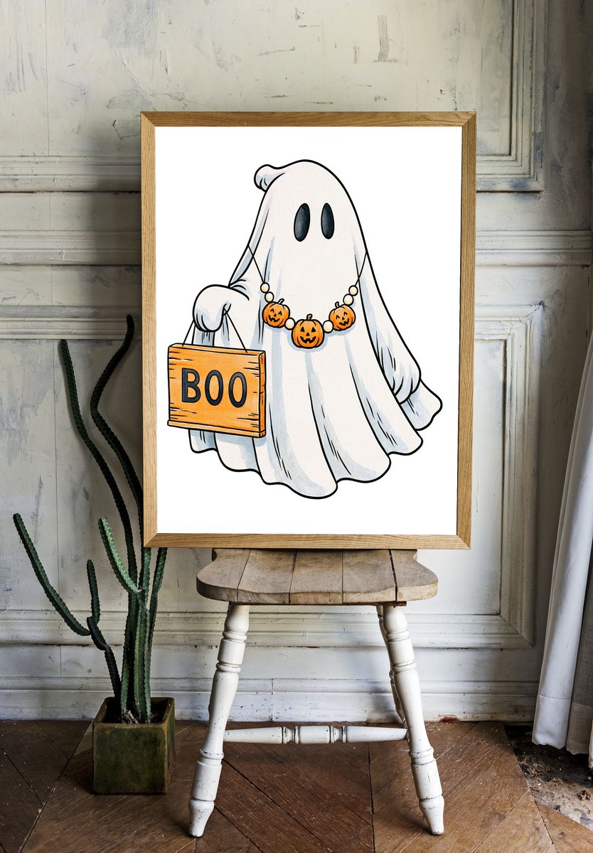 Halloween Ghost Boo Illustration Poster. room preview
