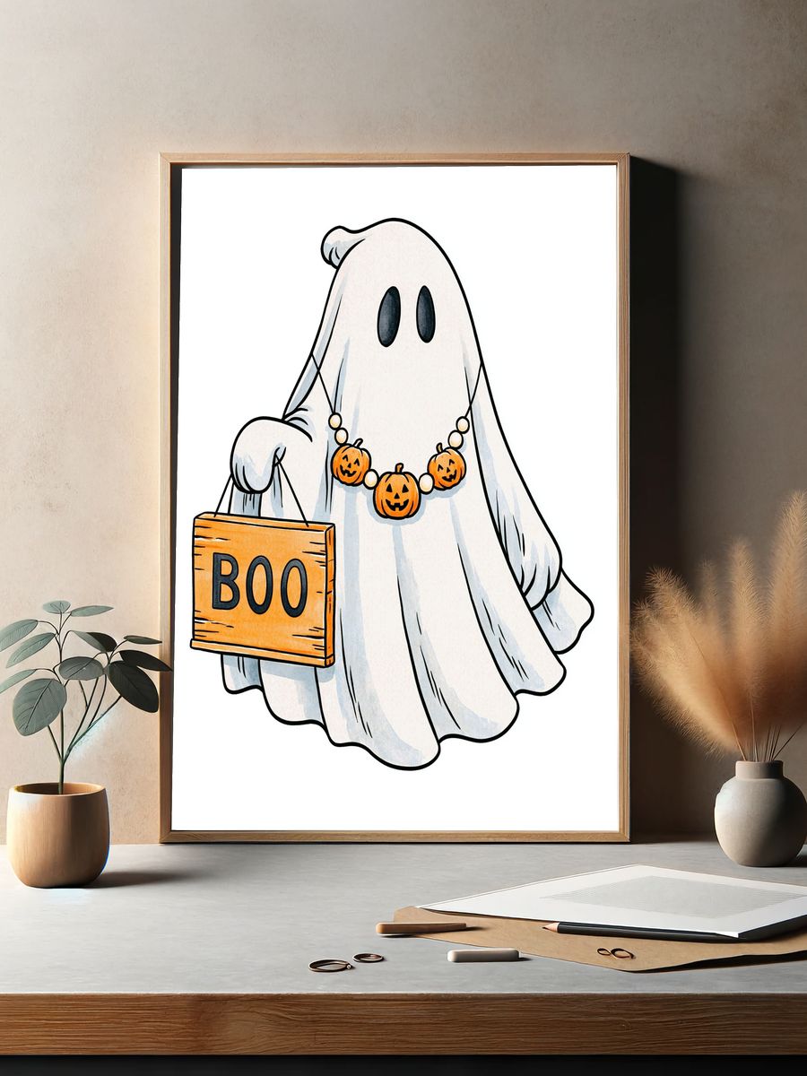Halloween Ghost Boo Illustration Poster. — room view 2