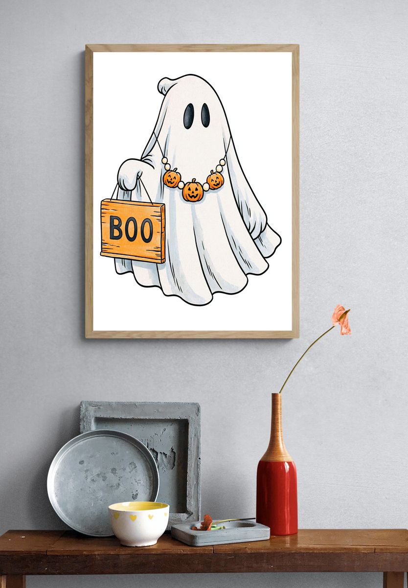 Halloween Ghost Boo Illustration Poster. — room view 3