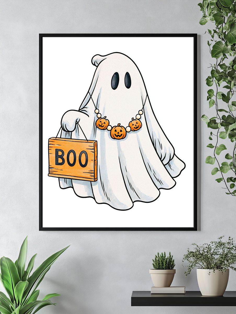 Halloween Ghost Boo Illustration Poster. — room view 4