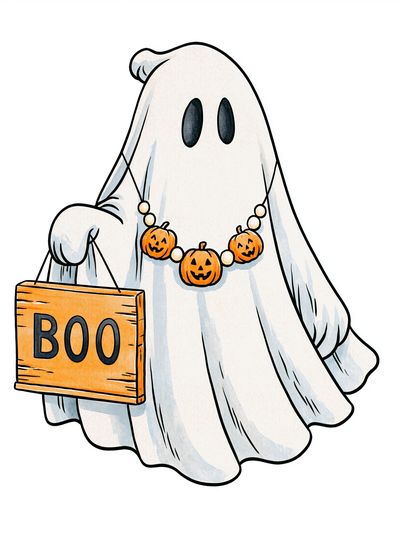 Halloween Ghost Boo Illustration Poster.