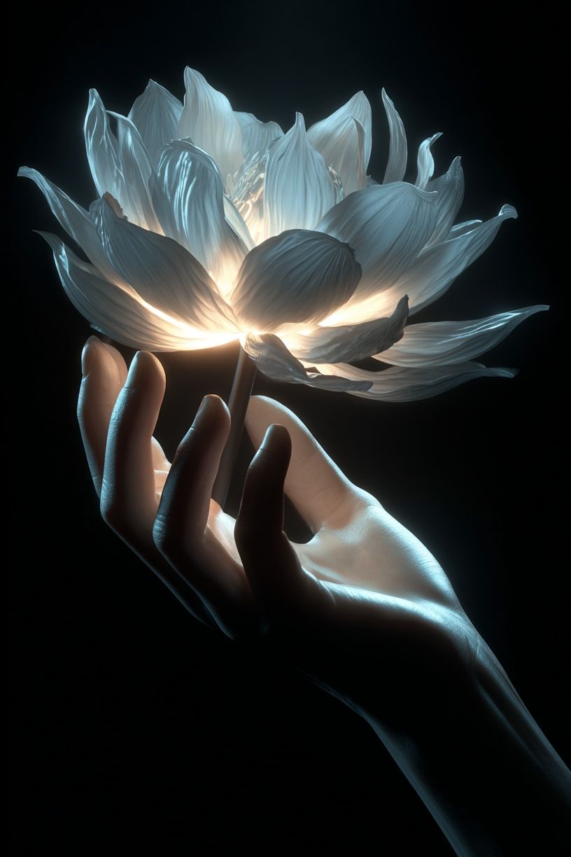 Glowing Lotus Hand Digital Art Poster. poster — illustration art