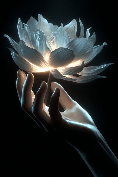 Glowing Lotus Hand Digital Art Poster. poster
