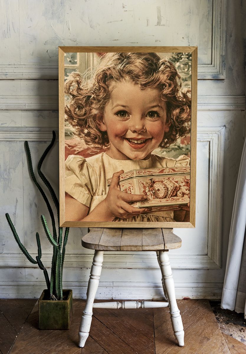 Smiling Child Portrait Vintage Print. — room view 1