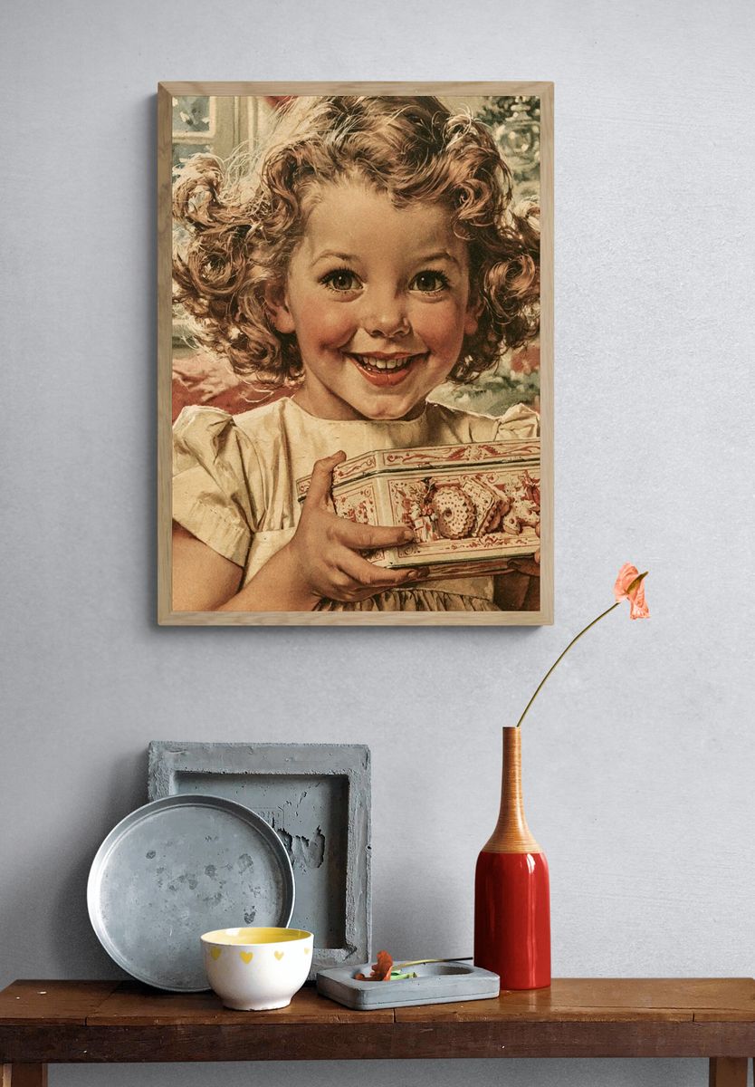 Smiling Child Portrait Vintage Print. — room view 3