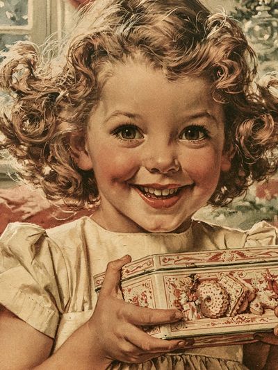 Smiling Child Portrait Vintage Print.