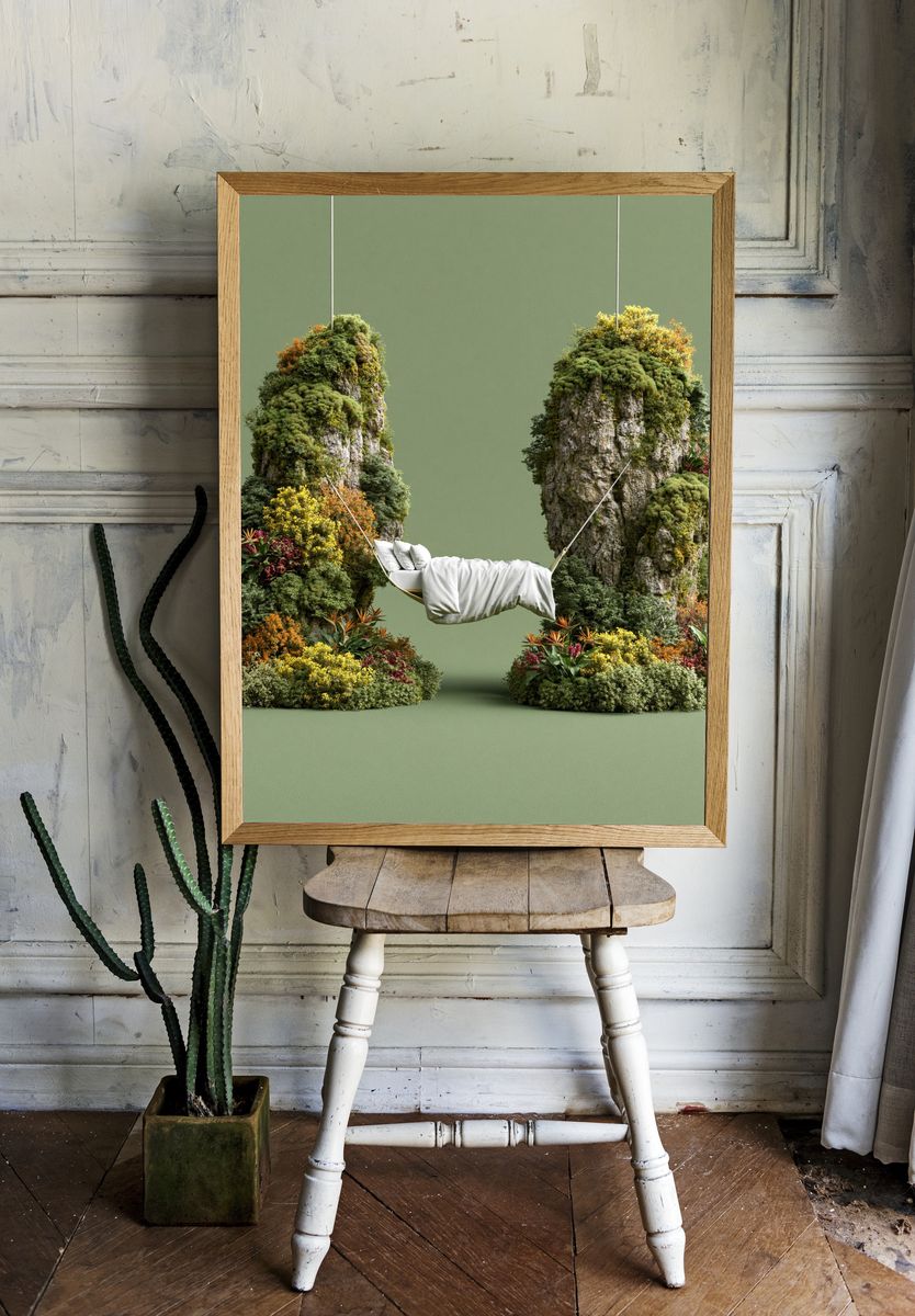 Floating Garden Swing Illustration Print. room preview
