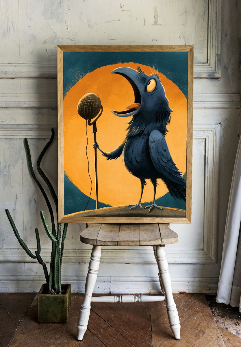 Singing Crow Illustration Poster. room preview