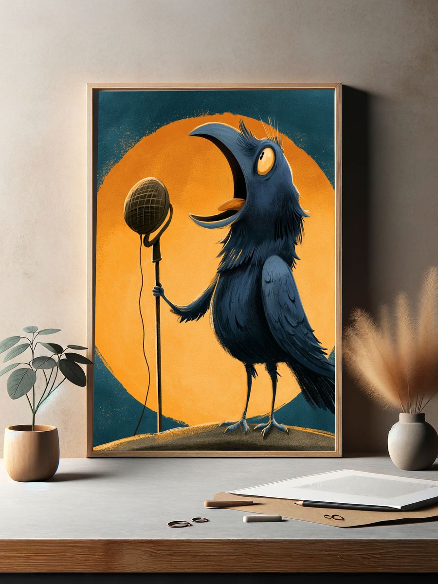 Singing Crow Illustration Poster. — room view 2