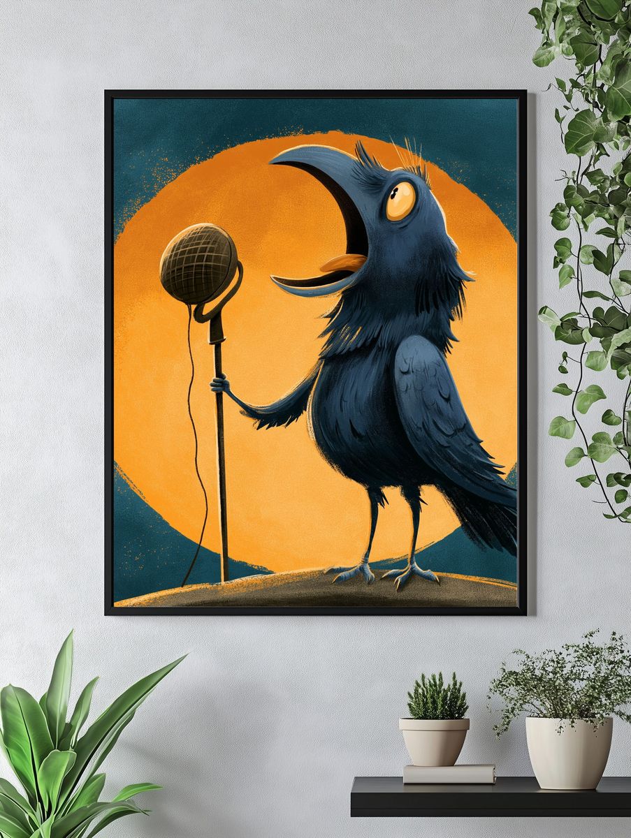 Singing Crow Illustration Poster. — room view 4