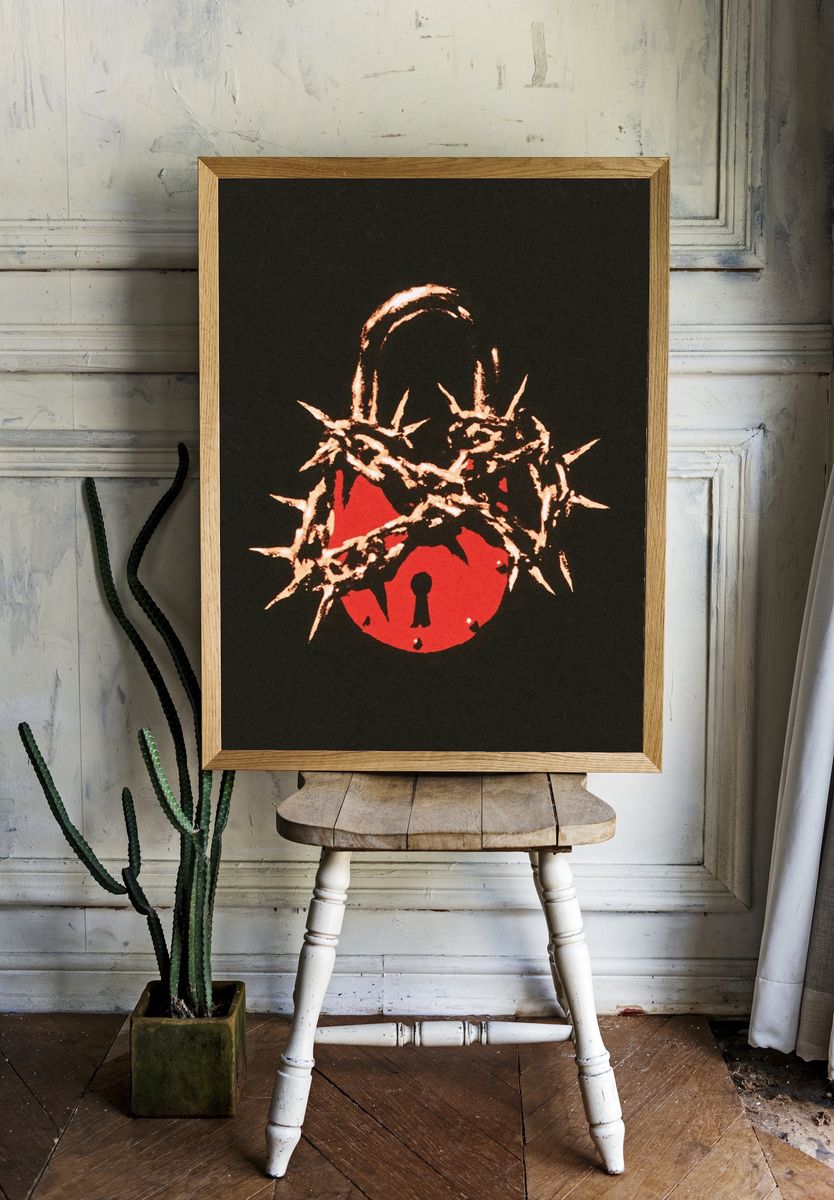 Spiked Padlock Illustration Poster. — room view 1