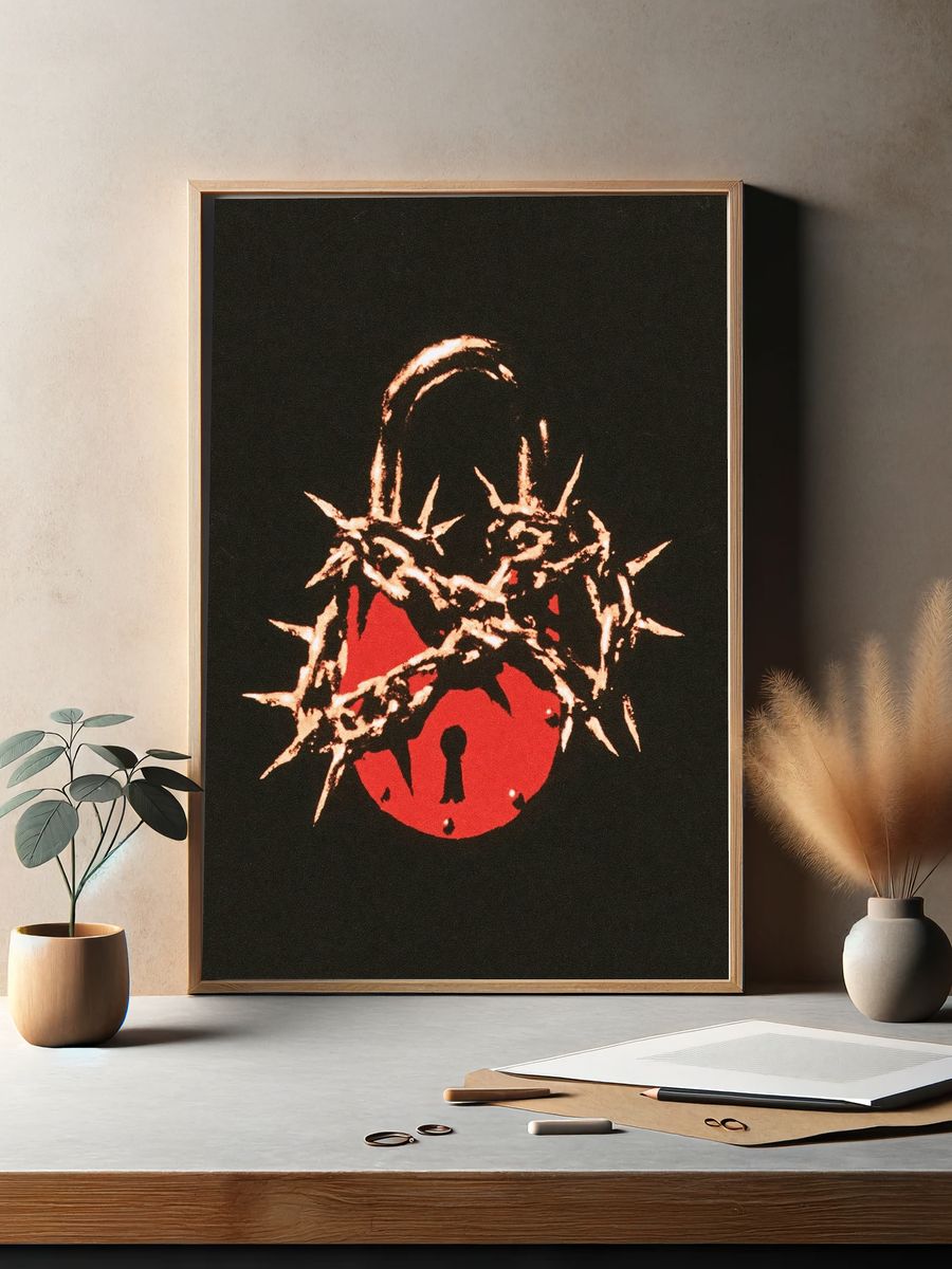 Spiked Padlock Illustration Poster. — room view 2