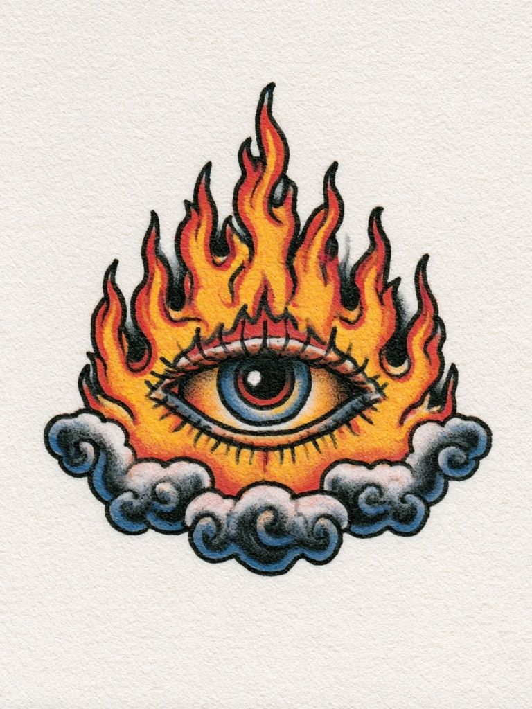 Flaming Eye Tattoo Illustration Poster. poster — illustration art