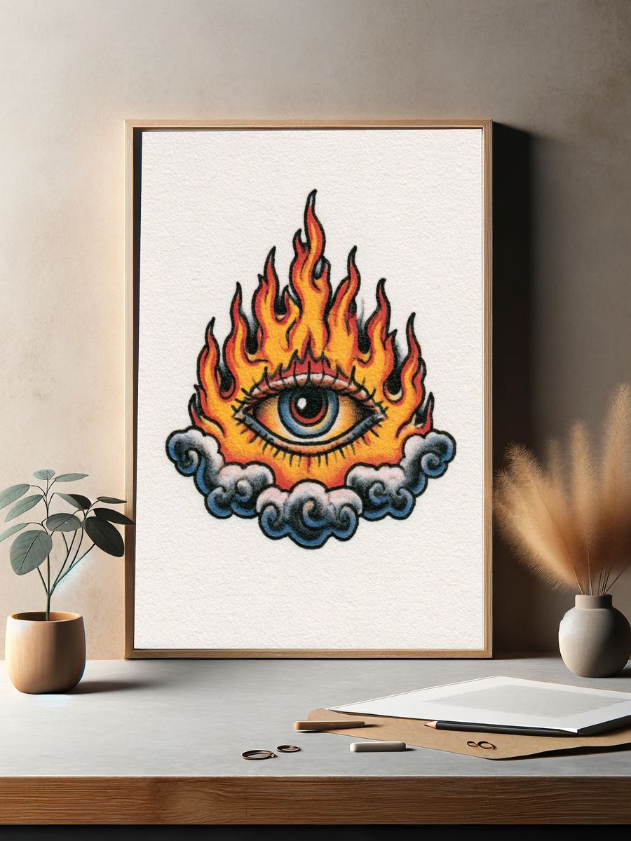 Flaming Eye Tattoo Illustration Poster. — room view 2