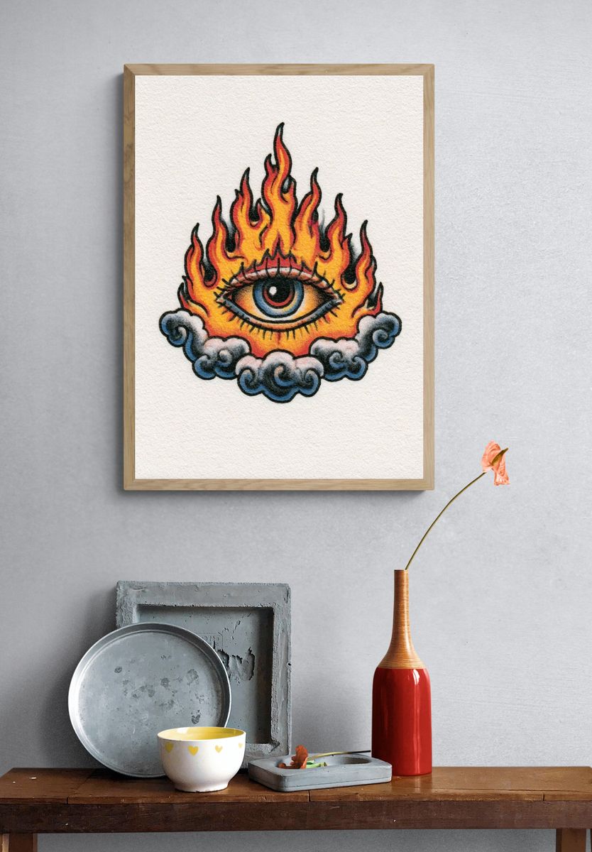 Flaming Eye Tattoo Illustration Poster. — room view 3