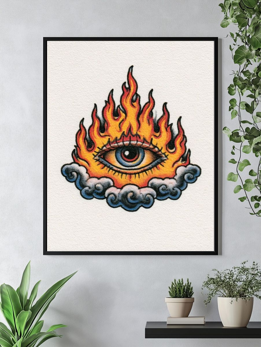 Flaming Eye Tattoo Illustration Poster. — room view 4
