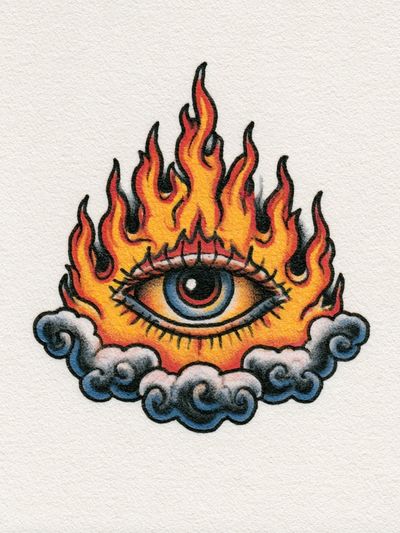 Flaming Eye Tattoo Illustration Poster. poster print