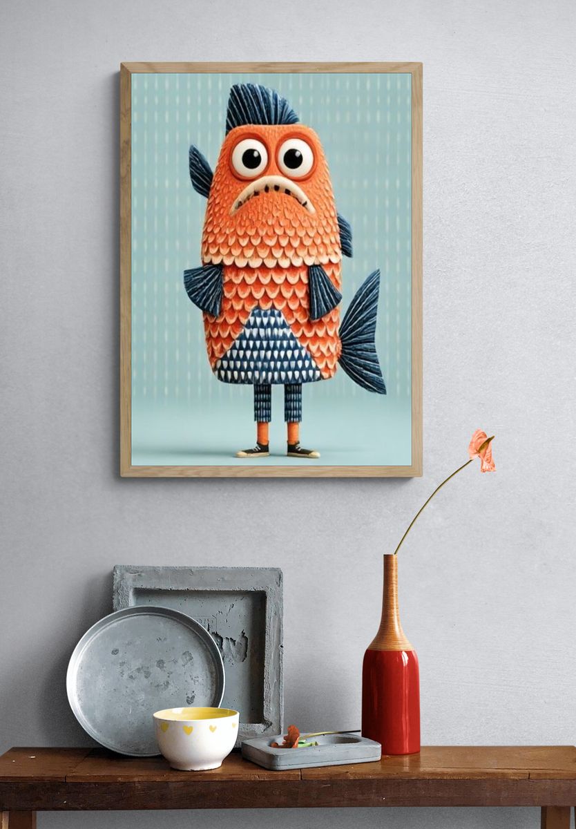 Cute Fish Character Illustration Poster. — room view 3