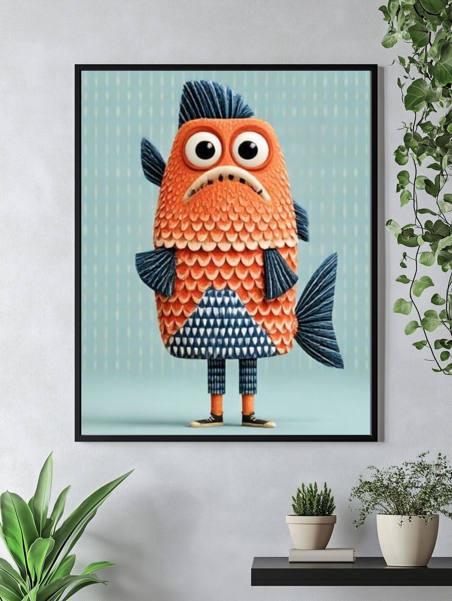Cute Fish Character Illustration Poster. — room view 4