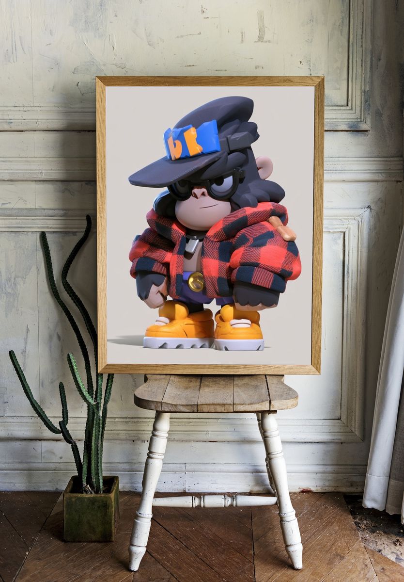 Stylized Monkey Character Illustration Poster. — room view 1