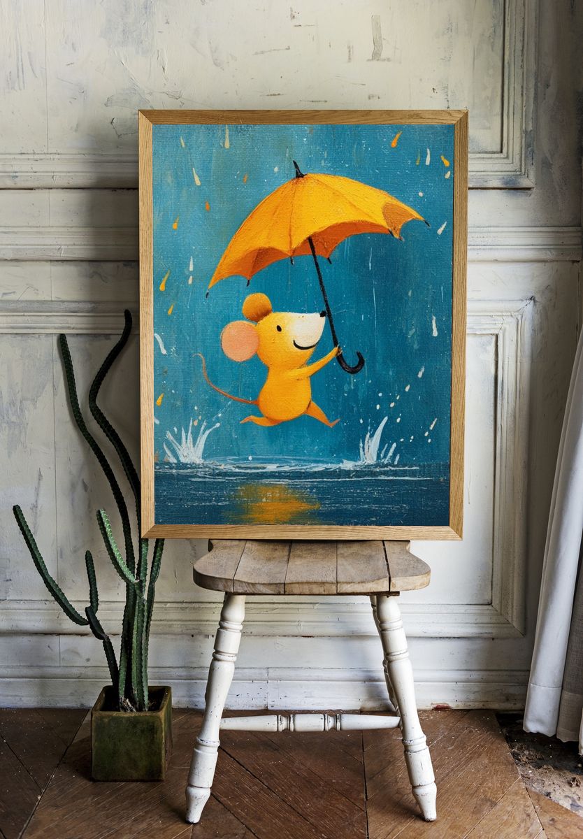 Mouse in the Rain Illustration Poster. room preview