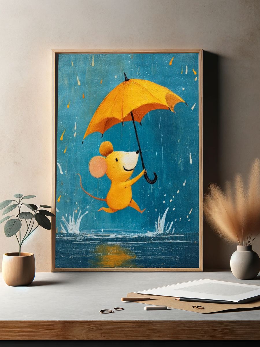 Mouse in the Rain Illustration Poster. — room view 2