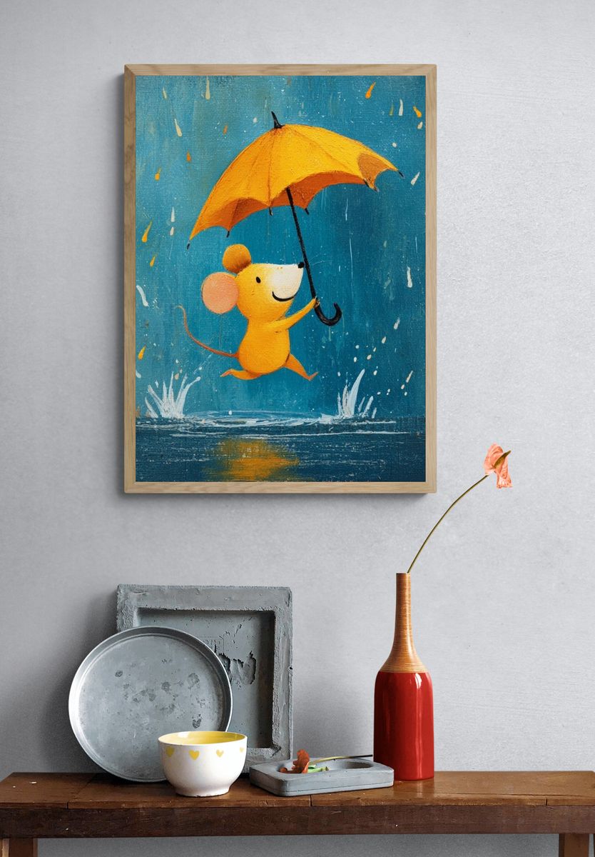 Mouse in the Rain Illustration Poster. — room view 3