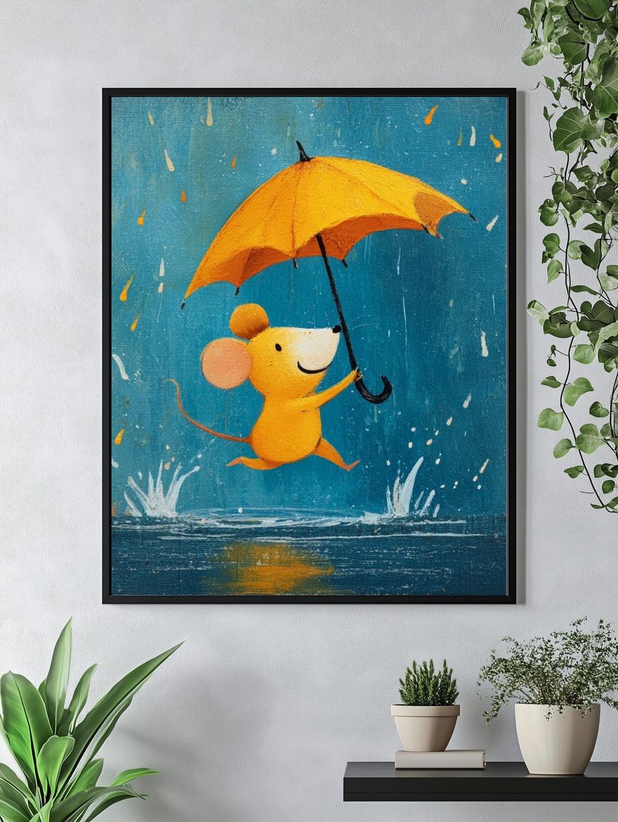 Mouse in the Rain Illustration Poster. — room view 4