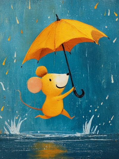 Mouse in the Rain Illustration Poster. poster