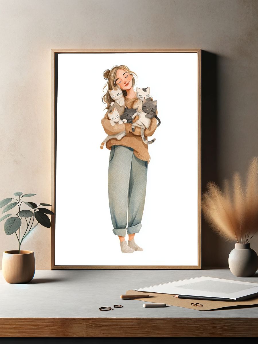 Cat Lover Watercolor Illustration Poster. — room view 2