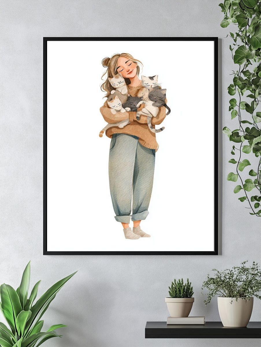 Cat Lover Watercolor Illustration Poster. — room view 4