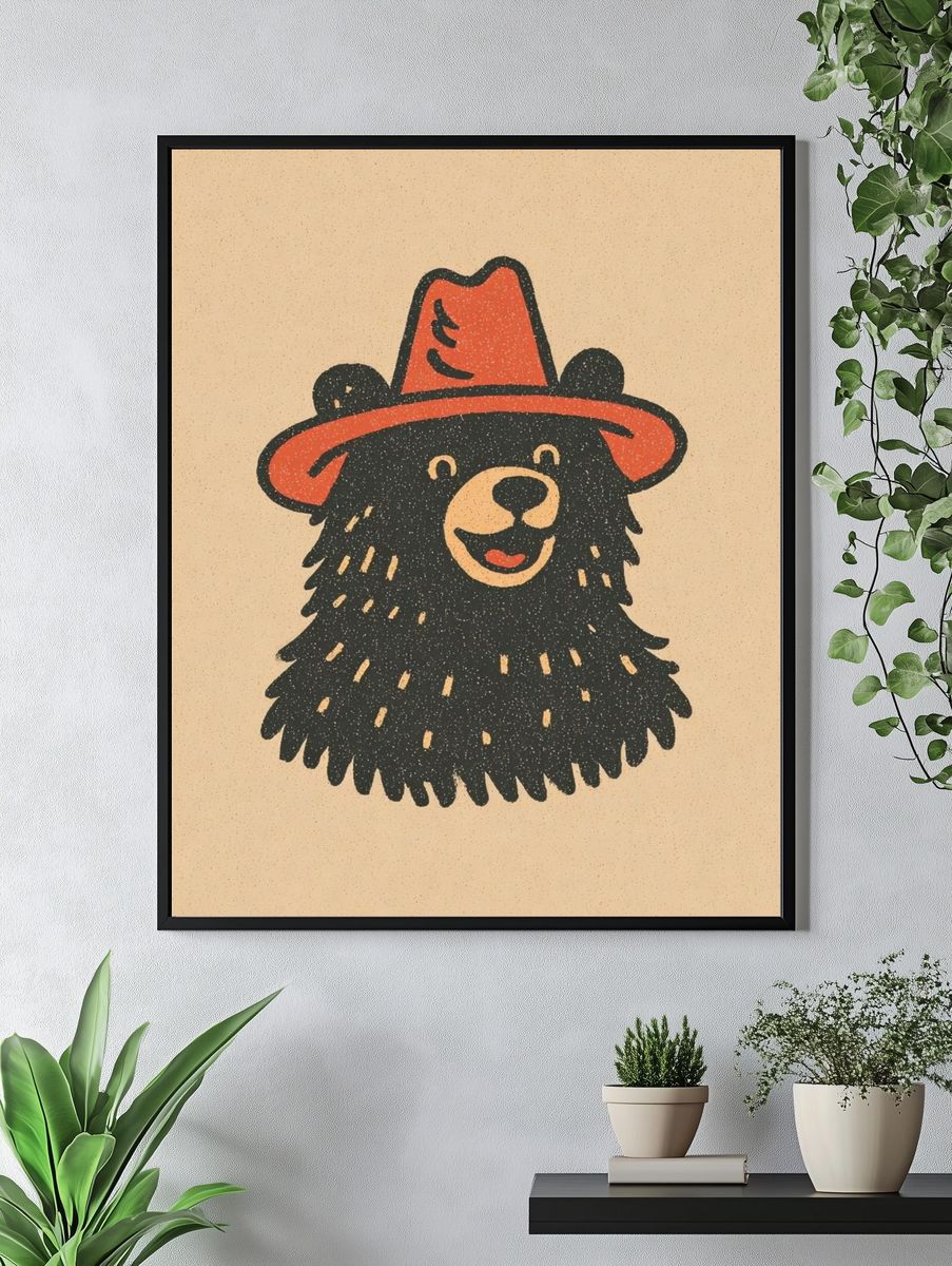 Bear in Red Hat Illustration Poster. — room view 4